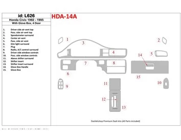 Honda Civic 1992-1995 2 Doors, With glowe-box Interior BD Dash Trim Kit - 1 - Interior Dash Trim Kit