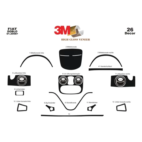 Fiat Doblo 01.01-08.09 3D Interior Dashboard Trim Kit Dash Trim Dekor 26-Parts