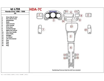 Honda Civic 1996-1998 DX, 18 Parts set Interior BD Dash Trim Kit - 1 - Interior Dash Trim Kit