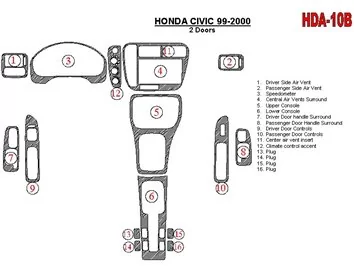 Honda Civic 1999-2000 2 Doors 16 Parts set Interior BD Dash Trim Kit