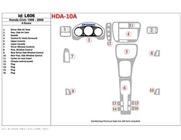 Honda Civic 1999-2000 4 Doors 16 Parts set Interior BD Dash Trim Kit - 1 - Interior Dash Trim Kit