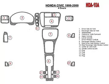 Honda Civic 1999-2000 4 Doors 16 Parts set Interior BD Dash Trim Kit - 2 - Interior Dash Trim Kit