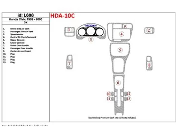 Honda Civic 1999-2000 DX, 13 Parts set Interior BD Dash Trim Kit - 1 - Interior Dash Trim Kit