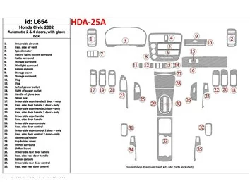 Honda Civic 2002-2002 Automatic Gearbox, 2 or 4 Doors, with glowe-box, 35 Parts set Interior BD Dash Trim Kit - 1 - Interior Das