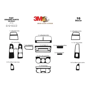 Fiat Grande Punto 08.2005 3D Interior Dashboard Trim Kit Dash Trim Dekor 16-Parts
