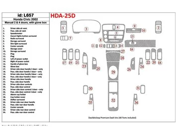 Honda Civic 2002-2002 Manual Gearbox, 2 or 4 Doors, with glowe-box, 35 Parts set Interior BD Dash Trim Kit - 1 - Interior Dash T