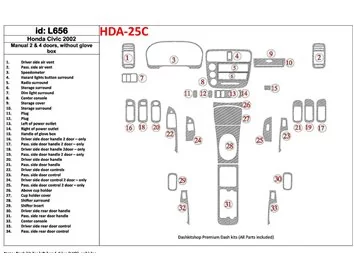 Honda Civic 2002-2002 Manual Gearbox, 2 or 4 Doors, Without glowe-box, 34 Parts set Interior BD Dash Trim Kit - 1 - Interior Das