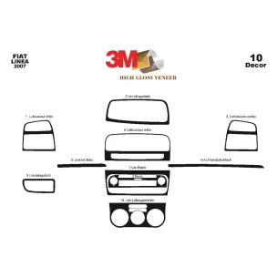 Fiat Linea 06.2007 3D Interior Dashboard Trim Kit Dash Trim Dekor 10-Parts 2