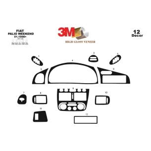 Fiat Palio Weekend 01.98-03.02 3D Interior Dashboard Trim Kit Dash Trim Dekor 12-Parts 2