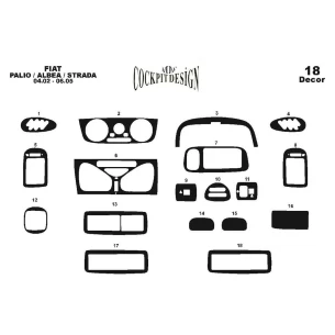 Fiat Palio-Albea-Strada 04.02-06.05 3D Interior Dashboard Trim Kit Dash Trim Dekor 18-Parts 2