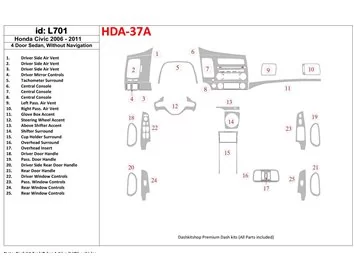 Honda Civic 2006-2011 4 Doors, Without NAVI system Interior BD Dash Trim Kit - 1 - Interior Dash Trim Kit