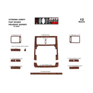 Fiat Scudo 01.2007 3D Interior Dashboard Trim Kit Dash Trim Dekor 12-Parts 2