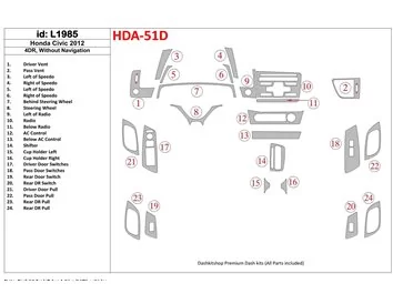 Honda Civic 2012-UP Sedan, Without NAVI Interior BD Dash Trim Kit - 1 - Interior Dash Trim Kit