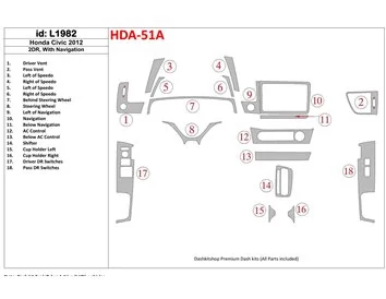 Honda Civic 2012-UP With NAVI Interior BD Dash Trim Kit - 1 - Interior Dash Trim Kit