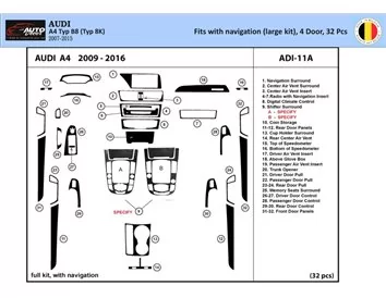 Audi A4 B8 Typ 8K 2007-2015 3D Interior Dashboard Trim Kit Dash Trim Dekor 32-Parts - 1 - Interior Dash Trim Kit