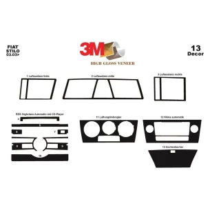Fiat Stilo 03.2003 3D Interior Dashboard Trim Kit Dash Trim Dekor 13-Parts 2