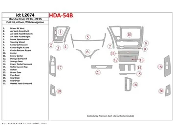 Honda Civic 2013-UP Full Set, 4 Doors, With NAVI Interior BD Dash Trim Kit - 1 - Interior Dash Trim Kit