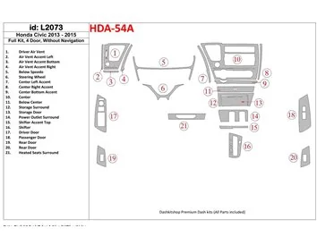 Honda Civic 2013-UP Full Set, 4 Doors, Without NAVI Interior BD Dash Trim Kit - 1 - Interior Dash Trim Kit