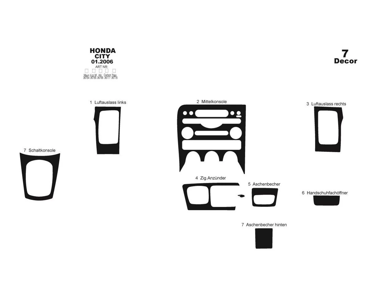 Honda Civic City 01.06-09.10 3D Interior Dashboard Trim Kit Dash Trim Dekor 7-Parts - 1 - Interior Dash Trim Kit