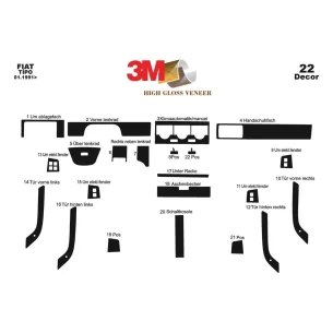 Fiat Tipo 01.91-05.95 3D Interior Dashboard Trim Kit Dash Trim Dekor 22-Parts 2