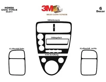 Honda Civic Type R 03.01-09.06 3D Interior Dashboard Trim Kit Dash Trim Dekor 6-Parts