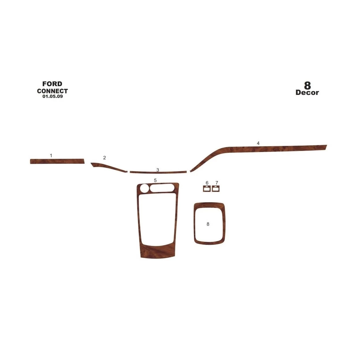 Ford Connect 05.09-01.14 3D Interior Dashboard Trim Kit Dash Trim Dekor 8-Parts