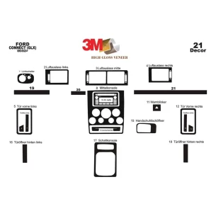 Ford Connect GLX 06.02-09.06 3D Interior Dashboard Trim Kit Dash Trim Dekor 21-Parts 2