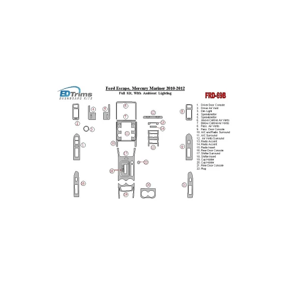 Ford Escape 2010-2012 Full Set With lighting Ambient lighting Interior BD Dash Trim Kit