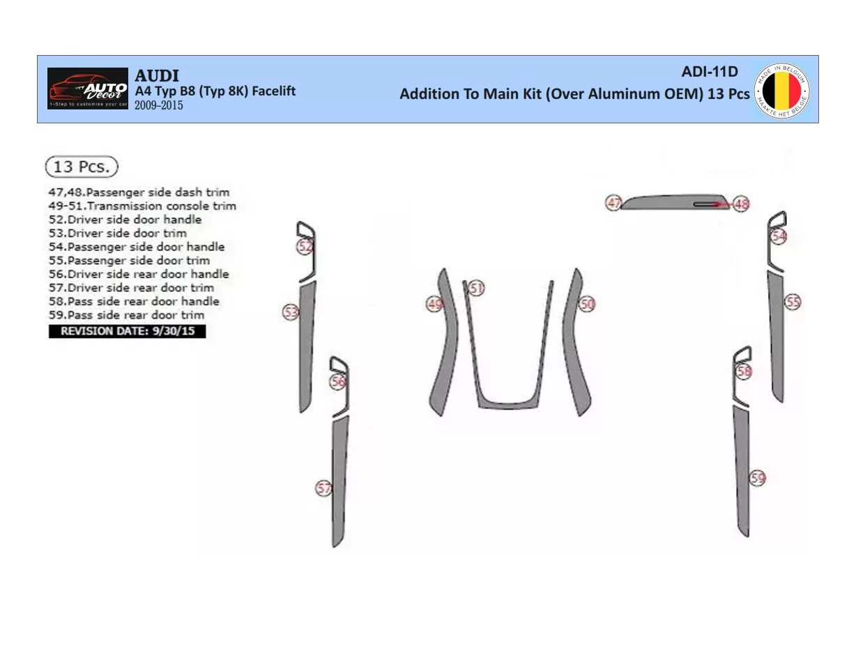 Audi A4 B8 Typ 8K 2009-2015 3D Interior Dashboard Trim Kit Dash Trim Dekor 13-Parts - 1 - Interior Dash Trim Kit