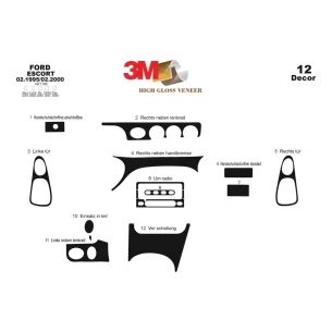 Ford Escord 02.95-02.00 3D Interior Dashboard Trim Kit Dash Trim Dekor 12-Parts 2