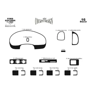 Ford Explorer 11.93-05.95 3D Interior Dashboard Trim Kit Dash Trim Dekor 16-Parts 2