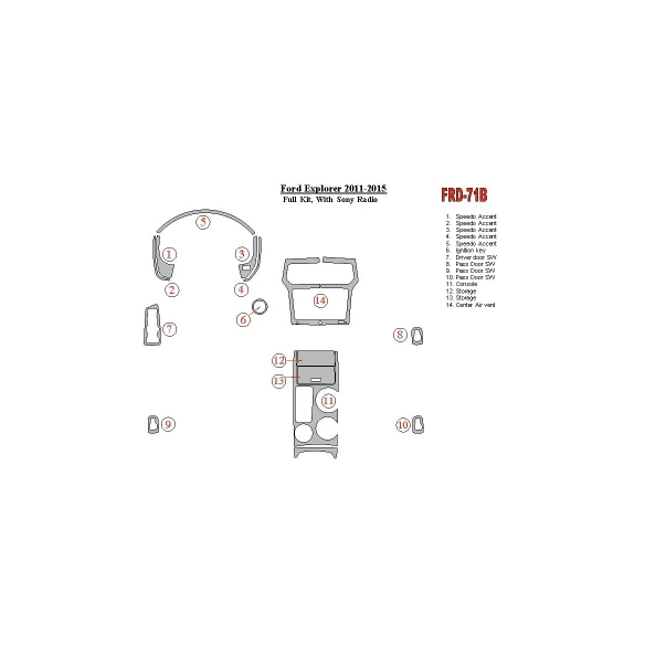 Ford Explorer 2011-UP Full Set, With Sony Radio Interior BD Dash Trim Kit