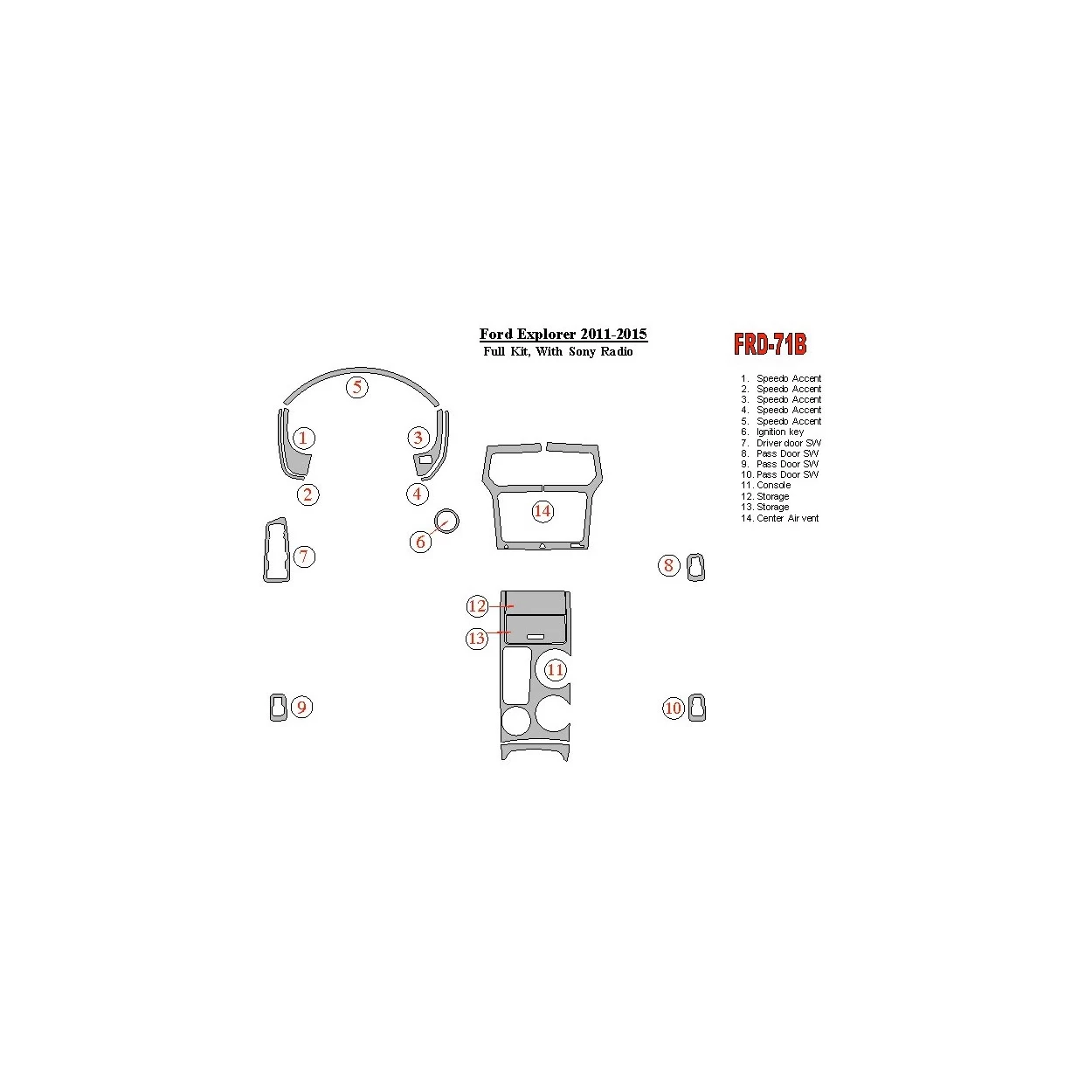 Ford Explorer 2011-UP Full Set, With Sony Radio Interior BD Dash Trim Kit