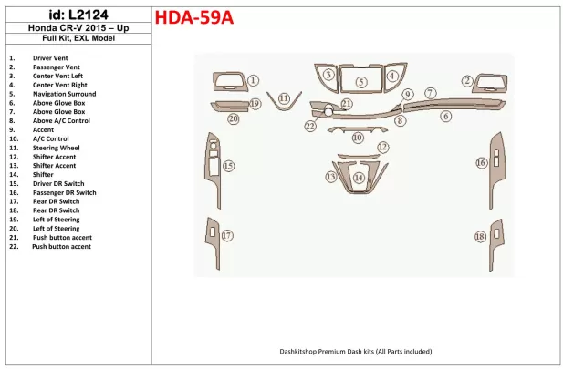 Honda CR-V 2015-UP Full Set, EXL Model Interior BD Dash Trim Kit - 1 - Interior Dash Trim Kit