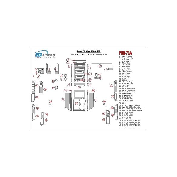 Ford F-150 2009-UP Full Set fits 2-? and 4-? Doors versions Interior BD Dash Trim Kit