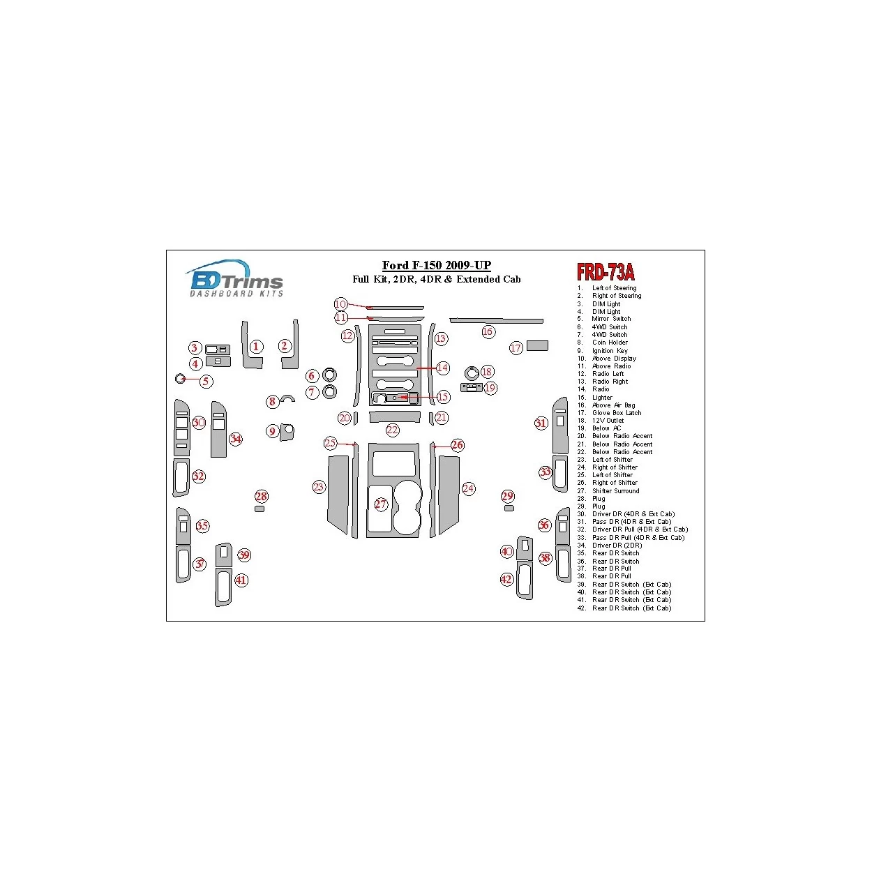 Ford F-150 2009-UP Full Set fits 2-? and 4-? Doors versions Interior BD Dash Trim Kit