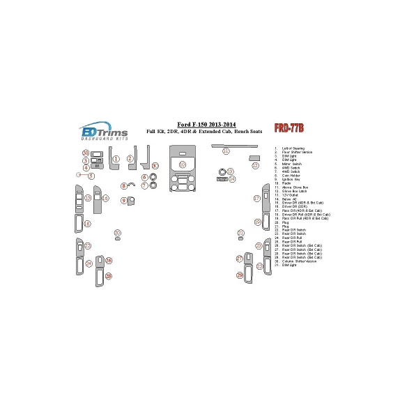 Ford F-150 2013-UP Full Set, Driver Bench Interior BD Dash Trim Kit