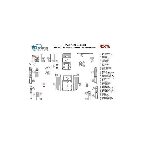 Ford F-150 2013-UP Full Set, Separated driver seats Interior BD Dash Trim Kit