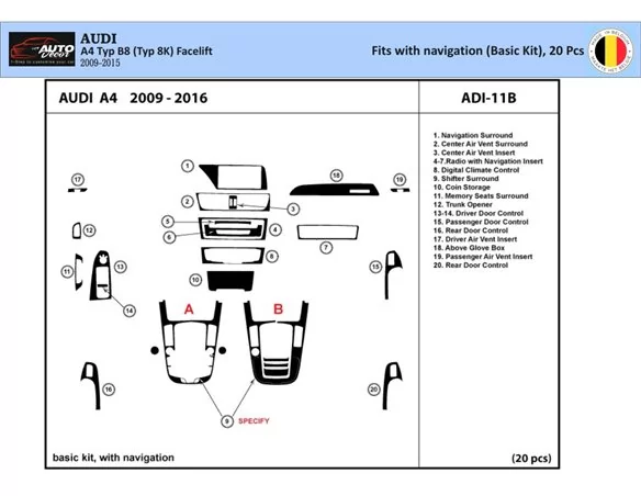 Audi A4 B8 Typ 8K 2009-2015 3D Interior Dashboard Trim Kit Dash Trim Dekor 20-Parts - 1 - Interior Dash Trim Kit