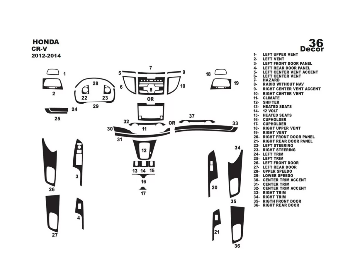 Honda CR-V Mk4 2012-2014 3D Interior Dashboard Trim Kit Dash Trim Dekor 36-Parts - 1 - Interior Dash Trim Kit
