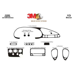 Ford Fiesta 08.99-02.02 3D Interior Dashboard Trim Kit Dash Trim Dekor 13-Parts 2
