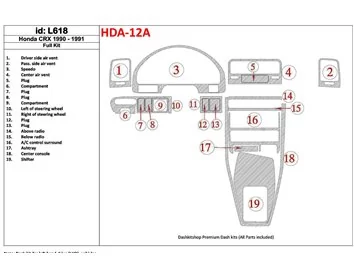 Honda CRX 1990-1991 Full Set, 19 Parts set Interior BD Dash Trim Kit - 1 - Interior Dash Trim Kit