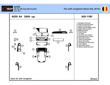 Audi A4 B8 Typ 8K 2009-2015 3D Interior Dashboard Trim Kit Dash Trim Dekor 22-Parts - 1 - Interior Dash Trim Kit