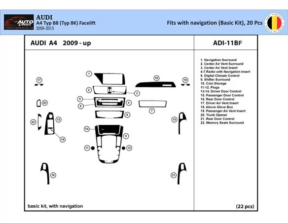 Audi A4 B8 Typ 8K 2009-2015 3D Interior Dashboard Trim Kit Dash Trim Dekor 22-Parts - 1 - Interior Dash Trim Kit