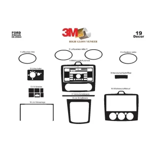 Ford Focus 10.2010 3D Interior Dashboard Trim Kit Dash Trim Dekor 19-Parts 2