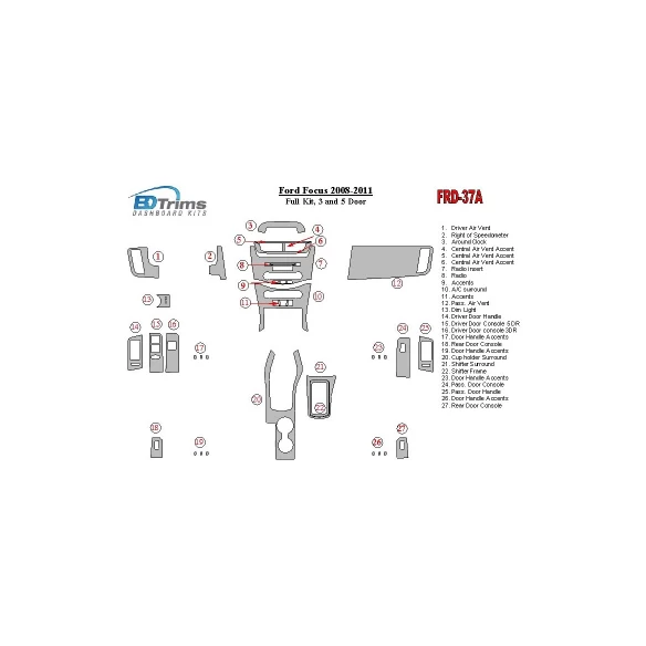 Ford Focus 2008-2011 Full Set, 3 and 5 Doors Interior BD Dash Trim Kit