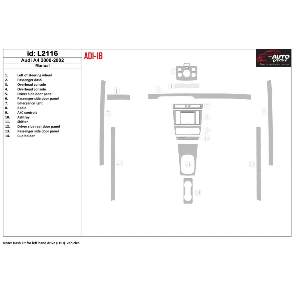Audi A4 2000-2001 Full Set, Manual.G Interior BD Dash Trim Kit