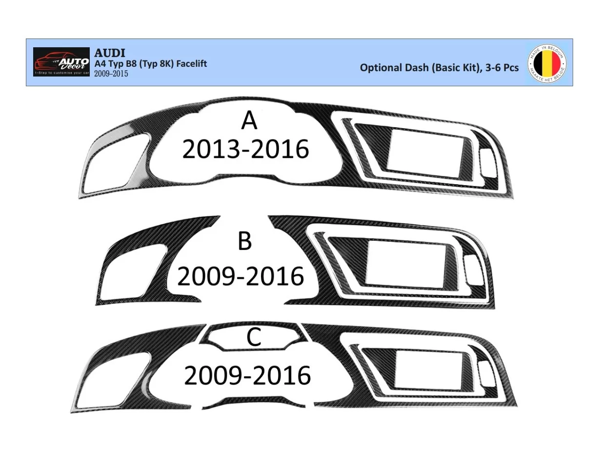 Audi A4 B8 Typ 8K 2009-2015 3D Interior Dashboard Trim Kit Dash Trim Dekor 3-6-Parts - 1 - Interior Dash Trim Kit