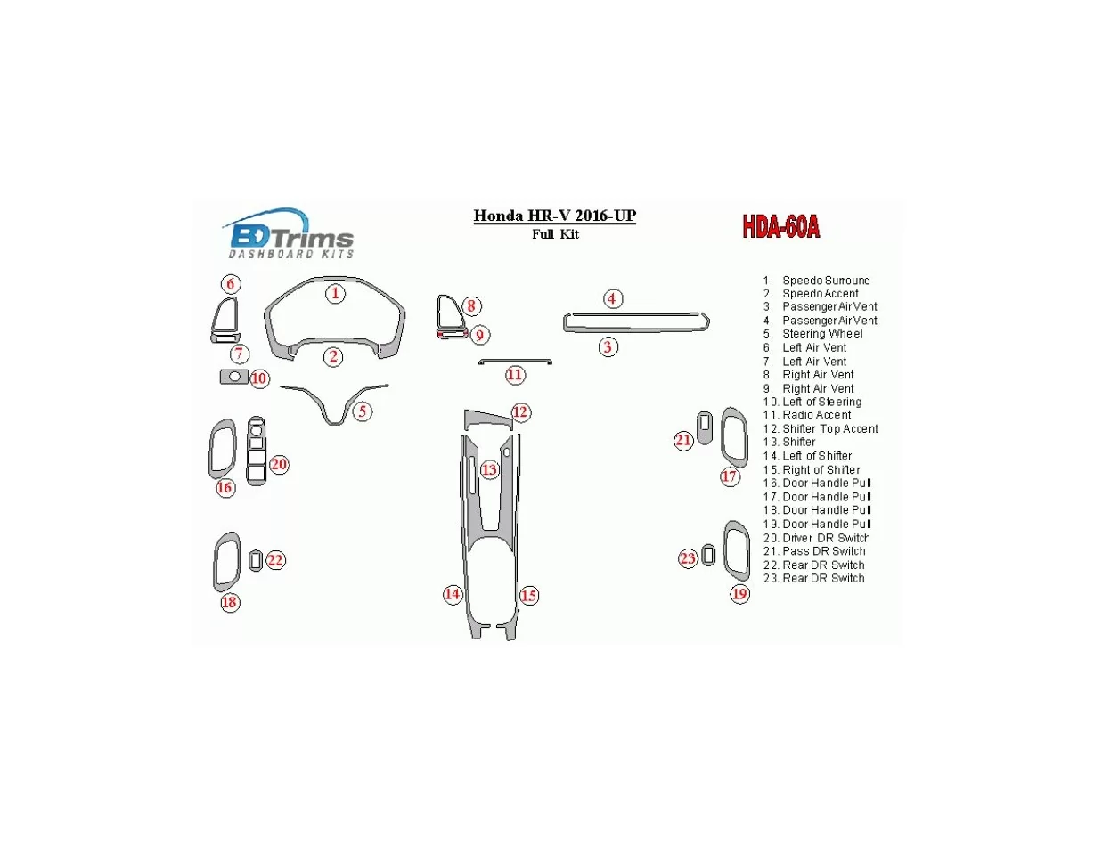Honda HR-V 2016-UP Full Set Interior BD Dash Trim Kit - 1 - Interior Dash Trim Kit
