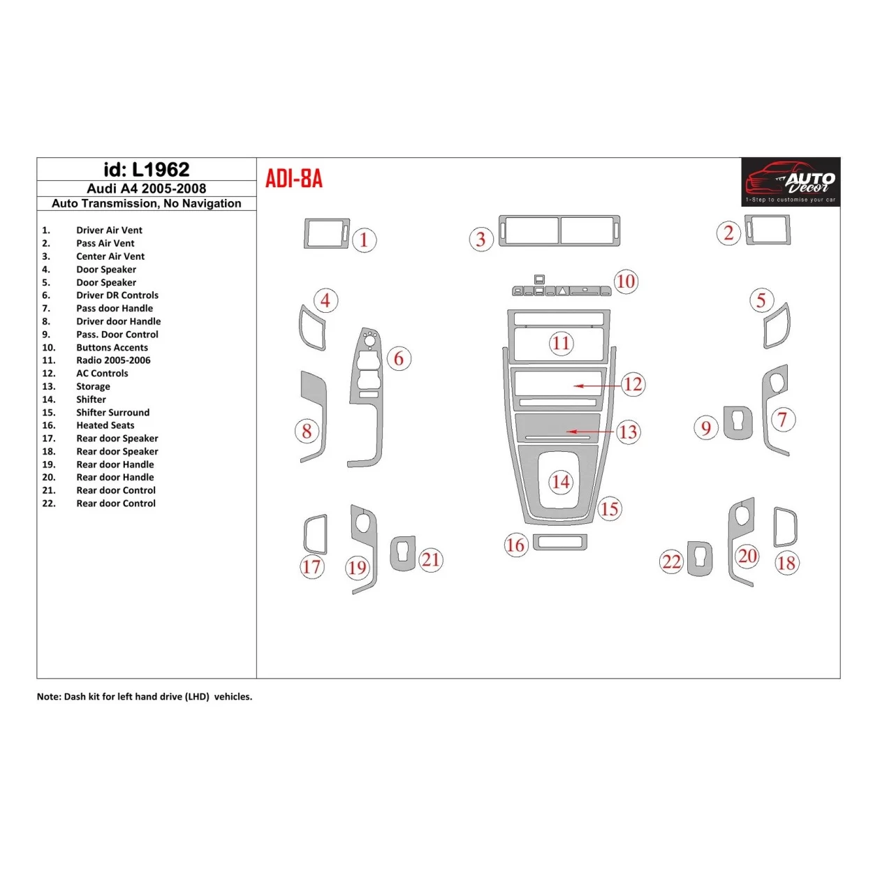 Audi A4 2005-2008 Automatic Gearbox Interior BD Dash Trim Kit